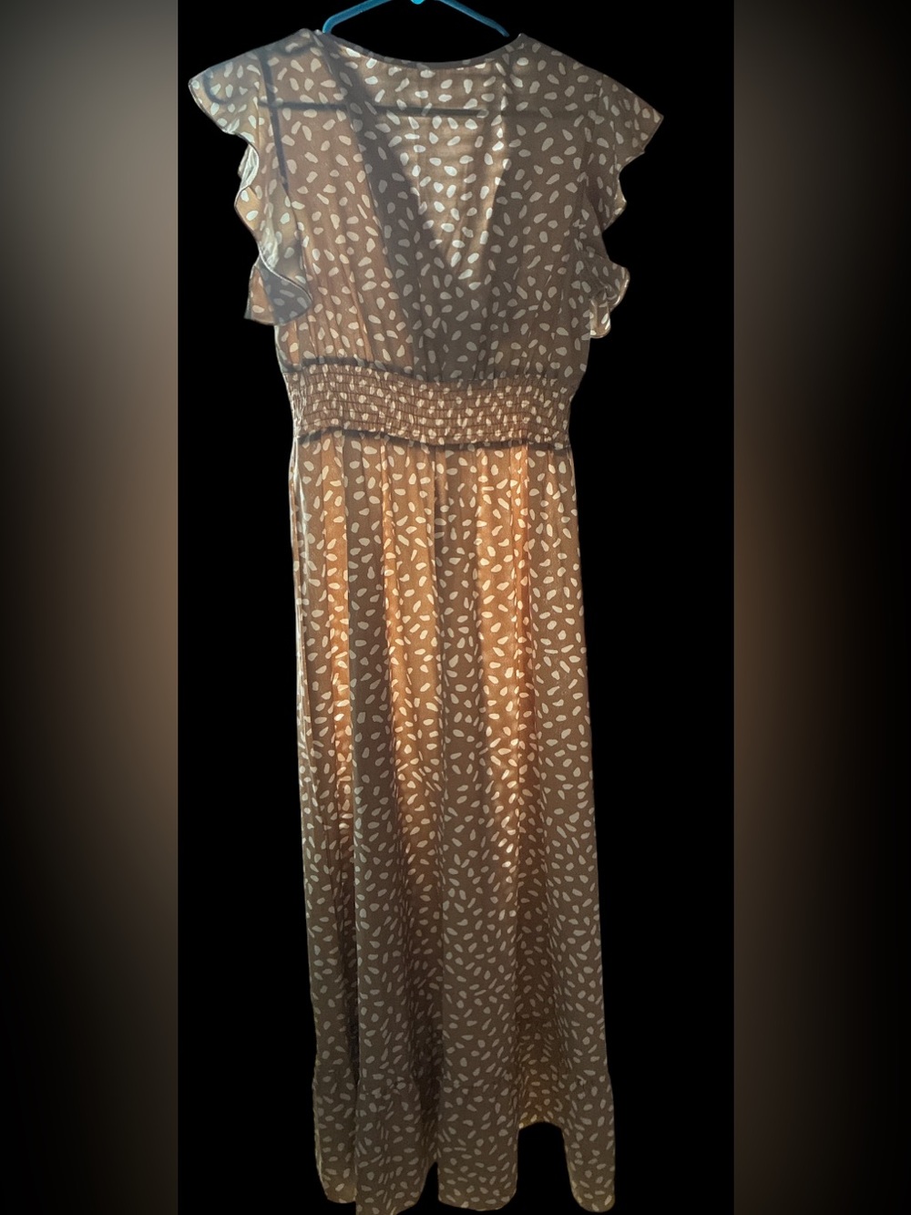 SHEIN Clasi Taupe & White Abstract Dot Print Smocked Maxi Dress - Size M - Picture 2 of 4